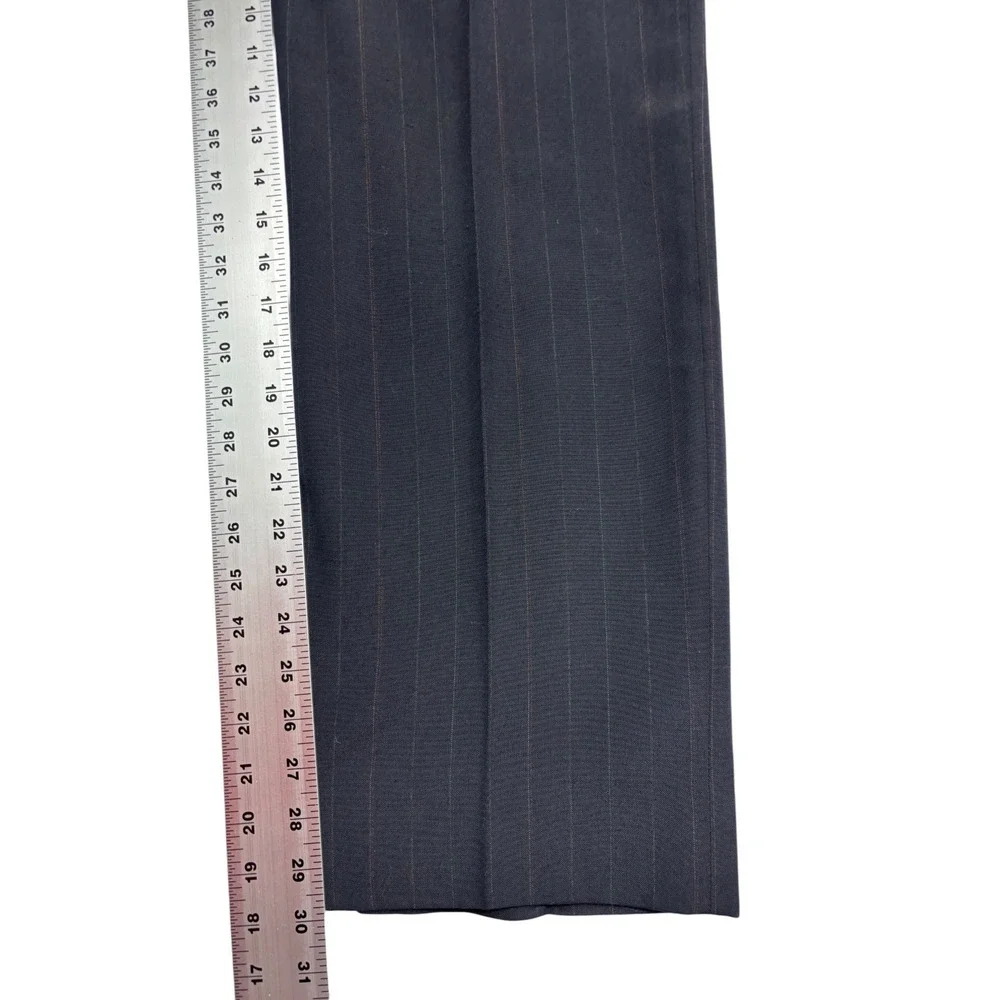 vtg 90s Haggar 40R 34x40 Navy Blue Stripe 2pc Pant Suit Flat Front USA Made